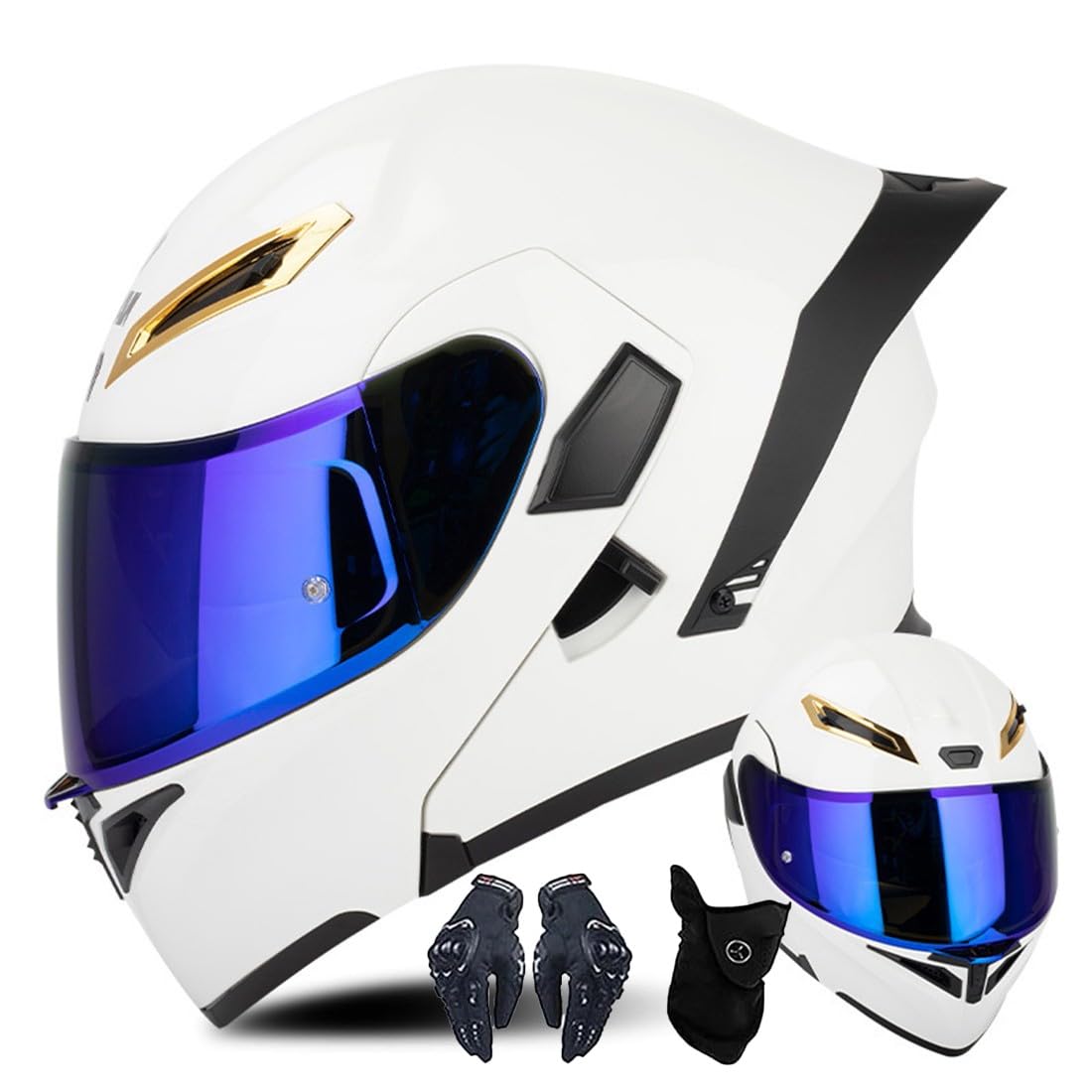 Modularer Motorradhelm Mit Handschuhen Und Gesichtsschutz, Flip Up Helm Erwachsener Motorradhelm Mit Doppelvisier, ECE-geprüfter Helm Für Männer Und Frauen von CNNGU