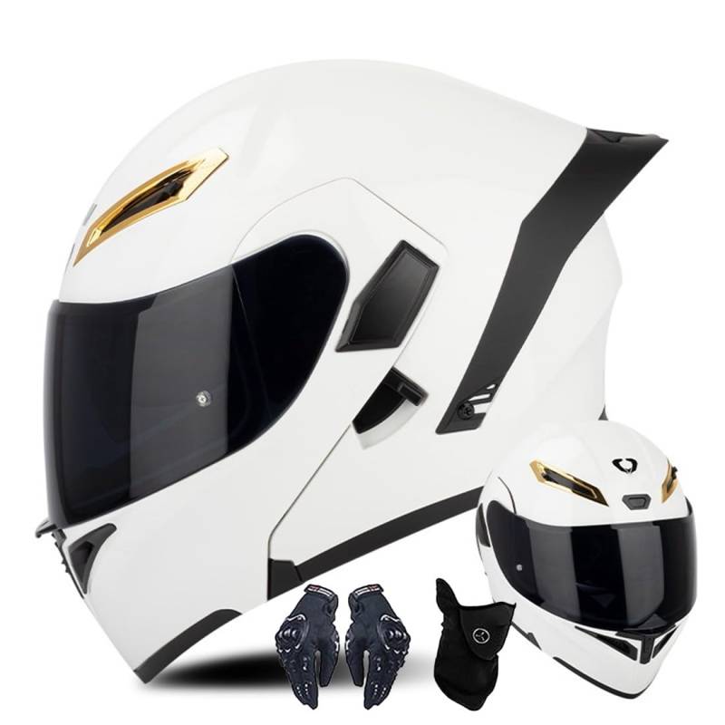 Modularer Motorradhelm Mit Handschuhen Und Gesichtsschutz, Flip Up Helm Erwachsener Motorradhelm Mit Doppelvisier, ECE-geprüfter Helm Für Männer Und Frauen von CNNGU