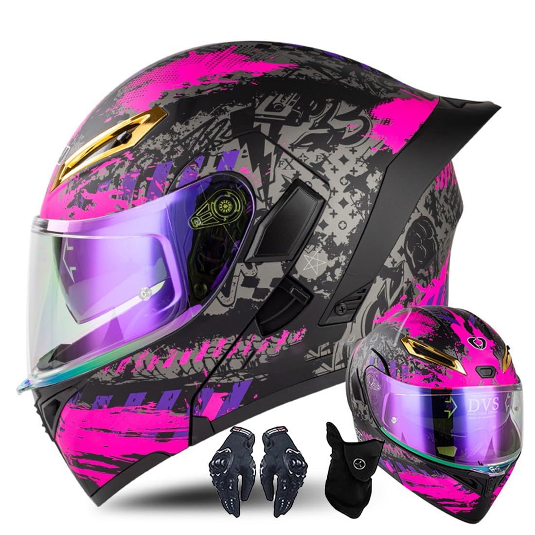 Modularer Motorradhelm Mit Handschuhen Und Gesichtsschutz, Flip Up Helm Erwachsener Motorradhelm Mit Doppelvisier, ECE-geprüfter Helm Für Männer Und Frauen von CNNGU