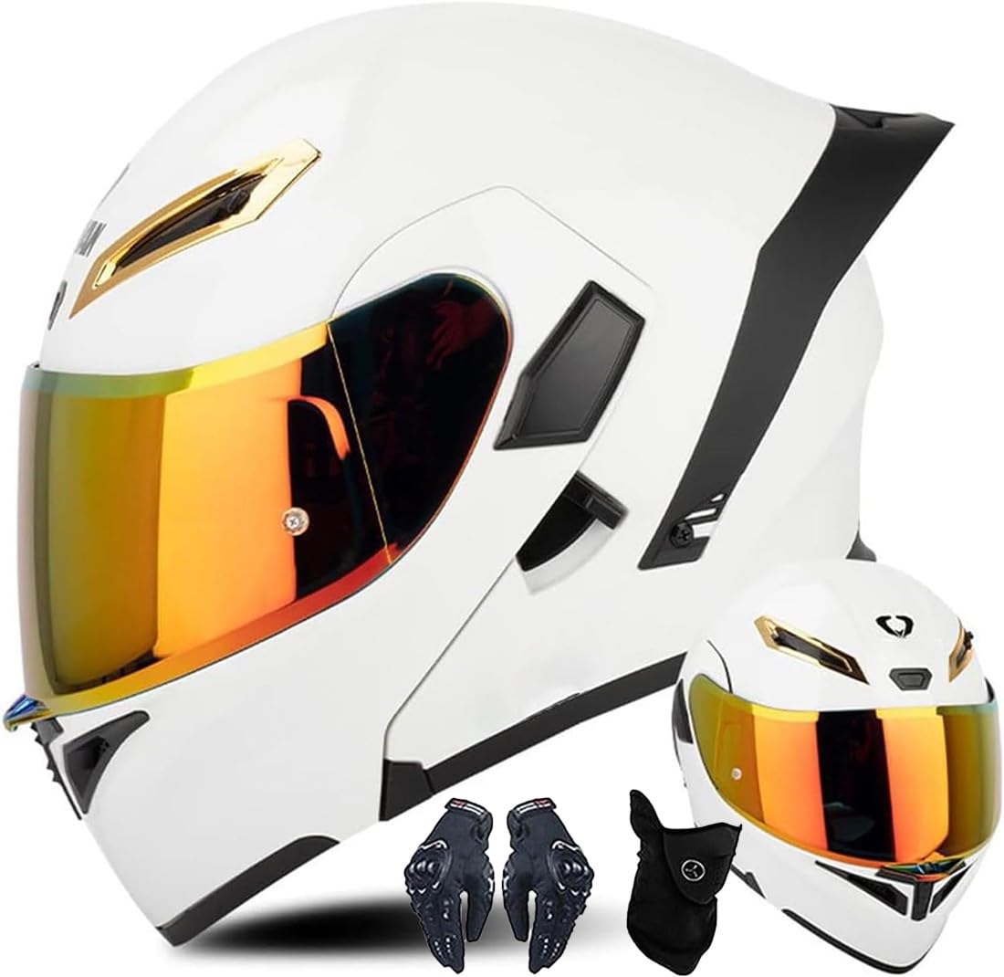 Modularer Motorradhelm Mit Handschuhen Und Gesichtsschutz, Flip Up Helm Erwachsener Motorradhelm Mit Doppelvisier, ECE-geprüfter Helm Für Männer Und Frauen von CNNGU