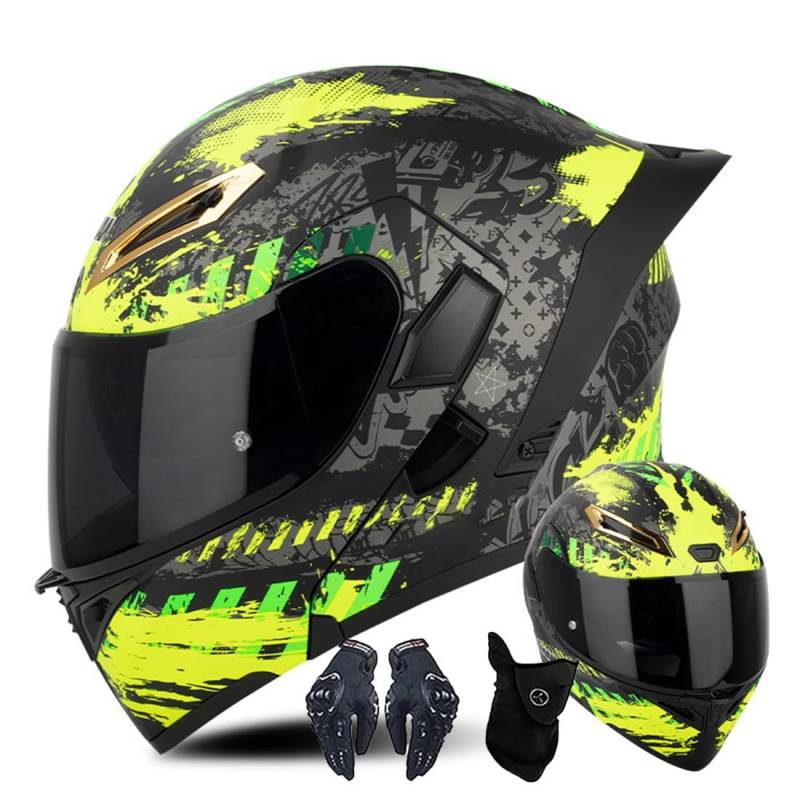 Modularer Motorradhelm Mit Handschuhen Und Gesichtsschutz, Flip Up Helm Erwachsener Motorradhelm Mit Doppelvisier, ECE-geprüfter Helm Für Männer Und Frauen von CNNGU