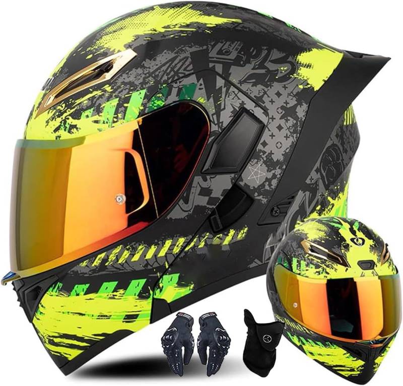 Modularer Motorradhelm Mit Handschuhen Und Gesichtsschutz, Flip Up Helm Erwachsener Motorradhelm Mit Doppelvisier, ECE-geprüfter Helm Für Männer Und Frauen von CNNGU