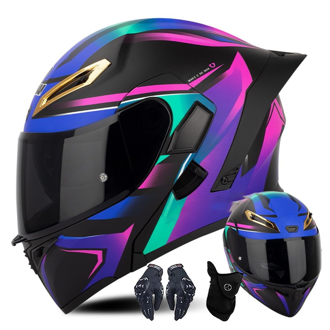 Modularer Motorradhelm Mit Handschuhen Und Gesichtsschutz, Flip Up Helm Erwachsener Motorradhelm Mit Doppelvisier, ECE-geprüfter Helm Für Männer Und Frauen von CNNGU