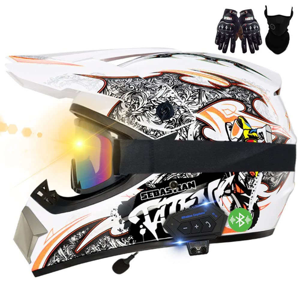 Motorrad Bluetooth Crosshelm Set, ECE Genehmigt, Motocross Helm, Sicher, Komfortabel Und Belüftet, Mit Handschuhe Maske Brille, Geeignet Für Motocross, MTB, Crossbike, BMX von CNNGU