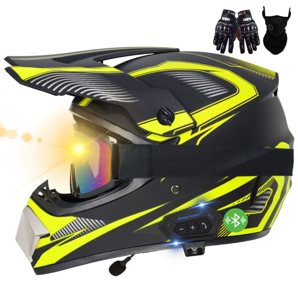 Motorrad Bluetooth Crosshelm Set, ECE Genehmigt, Motocross Helm, Sicher, Komfortabel Und Belüftet, Mit Handschuhe Maske Brille, Geeignet Für Motocross, MTB, Crossbike, BMX von CNNGU