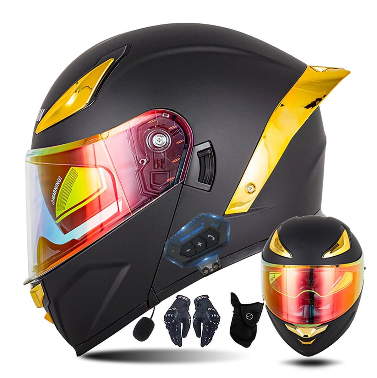 Motorrad-Bluetooth-Helm Vollvisierhelm Flip-Up-Helm, Modularer Flip-Typ Doppel-Sonnenblende Vollhelm, DOT/ECE-zertifizierter Helm von CNNGU