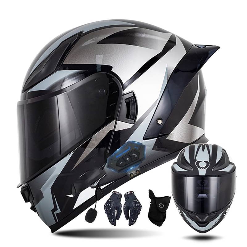 Motorrad-Bluetooth-Helm Vollvisierhelm Flip-Up-Helm, Modularer Flip-Typ Doppel-Sonnenblende Vollhelm, DOT/ECE-zertifizierter Helm von CNNGU