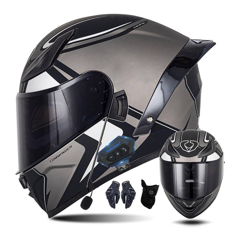 Motorrad-Bluetooth-Helm Vollvisierhelm Flip-Up-Helm, Modularer Flip-Typ Doppel-Sonnenblende Vollhelm, DOT/ECE-zertifizierter Helm von CNNGU