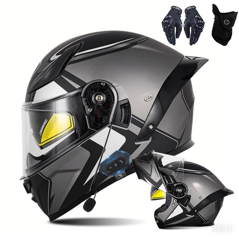 Motorrad-Bluetooth-Helm Vollvisierhelm Flip-Up-Helm, Modularer Flip-Typ Doppel-Sonnenblende Vollhelm, DOT/ECE-zertifizierter Helm von CNNGU