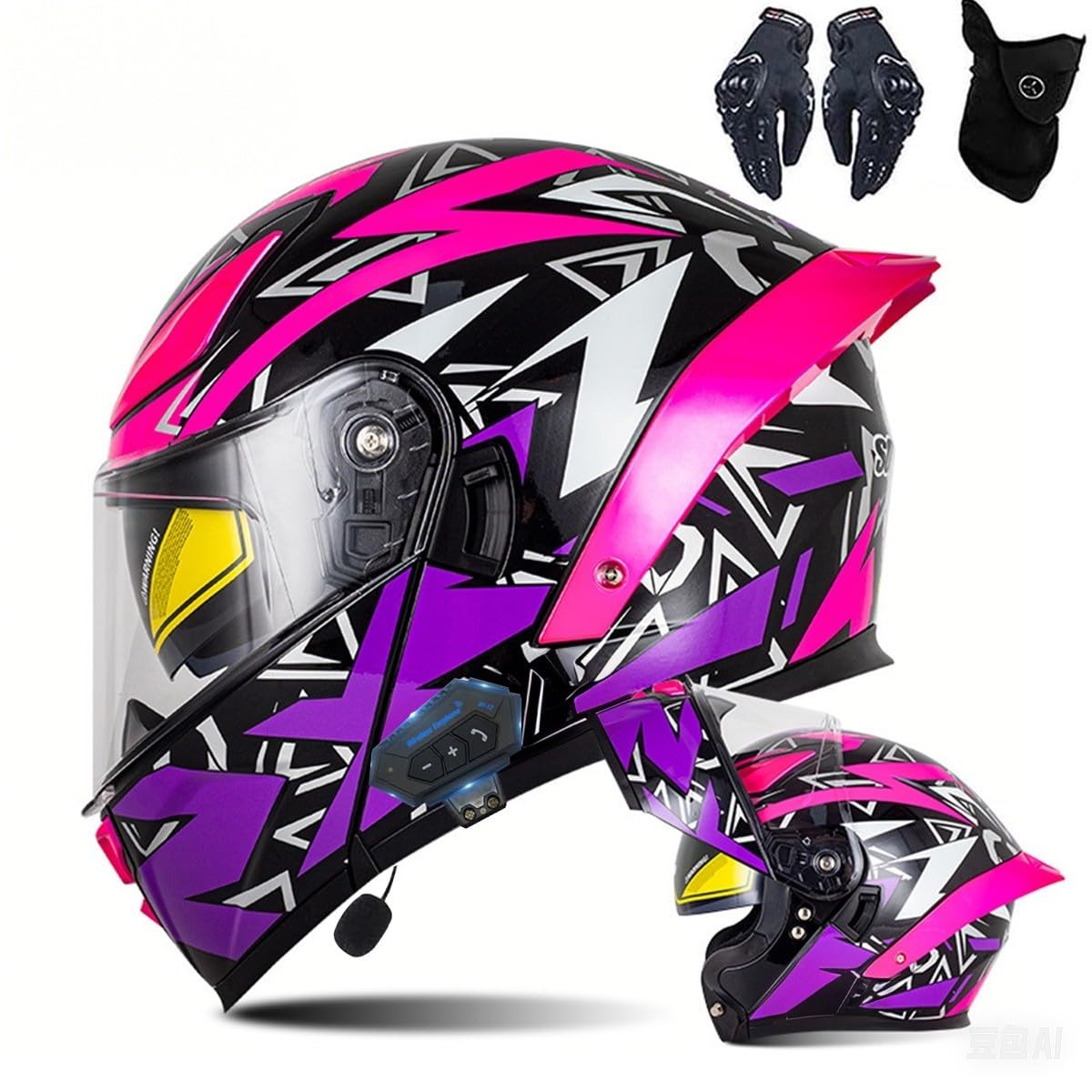 Motorrad-Bluetooth-Helm Vollvisierhelm Flip-Up-Helm, Modularer Flip-Typ Doppel-Sonnenblende Vollhelm, DOT/ECE-zertifizierter Helm von CNNGU