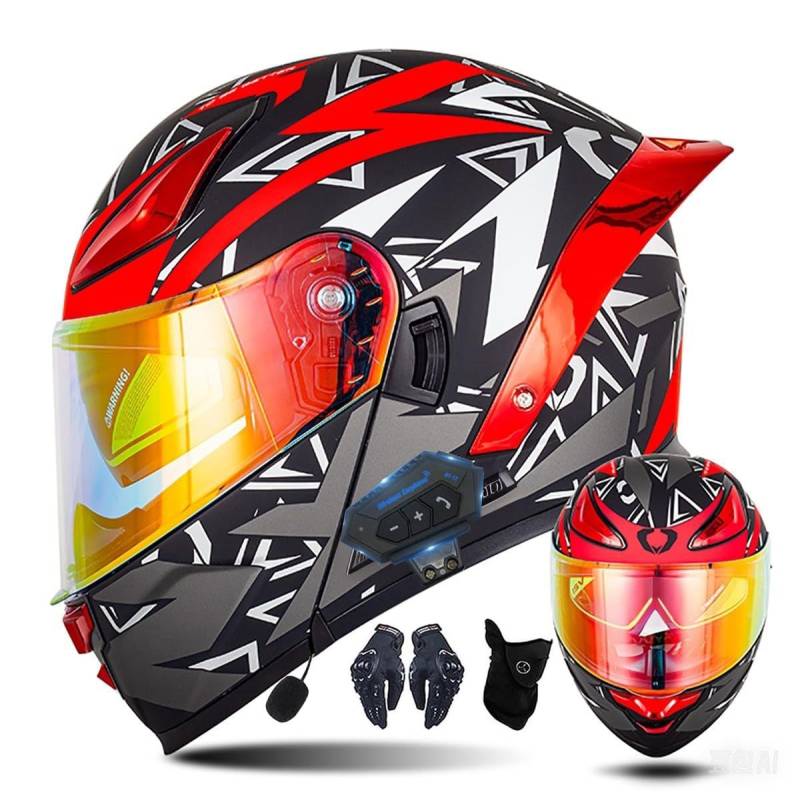 Motorrad-Bluetooth-Helm Vollvisierhelm Flip-Up-Helm, Modularer Flip-Typ Doppel-Sonnenblende Vollhelm, DOT/ECE-zertifizierter Helm von CNNGU