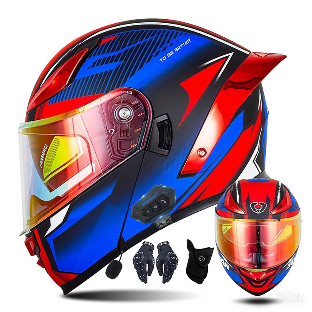 Motorrad-Bluetooth-Helm Vollvisierhelm Flip-Up-Helm, Modularer Flip-Typ Doppel-Sonnenblende Vollhelm, DOT/ECE-zertifizierter Helm von CNNGU