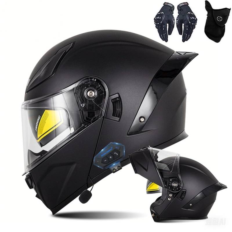 Motorrad-Bluetooth-Helm Vollvisierhelm Flip-Up-Helm, Modularer Flip-Typ Doppel-Sonnenblende Vollhelm, DOT/ECE-zertifizierter Helm von CNNGU