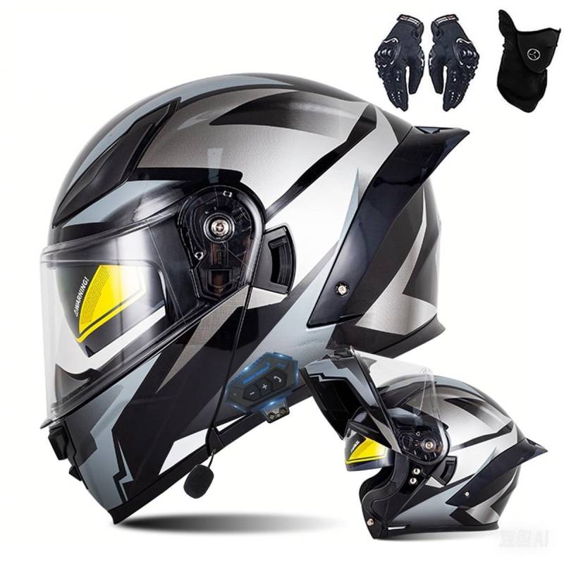 Motorrad-Bluetooth-Helm Vollvisierhelm Flip-Up-Helm, Modularer Flip-Typ Doppel-Sonnenblende Vollhelm, DOT/ECE-zertifizierter Helm von CNNGU