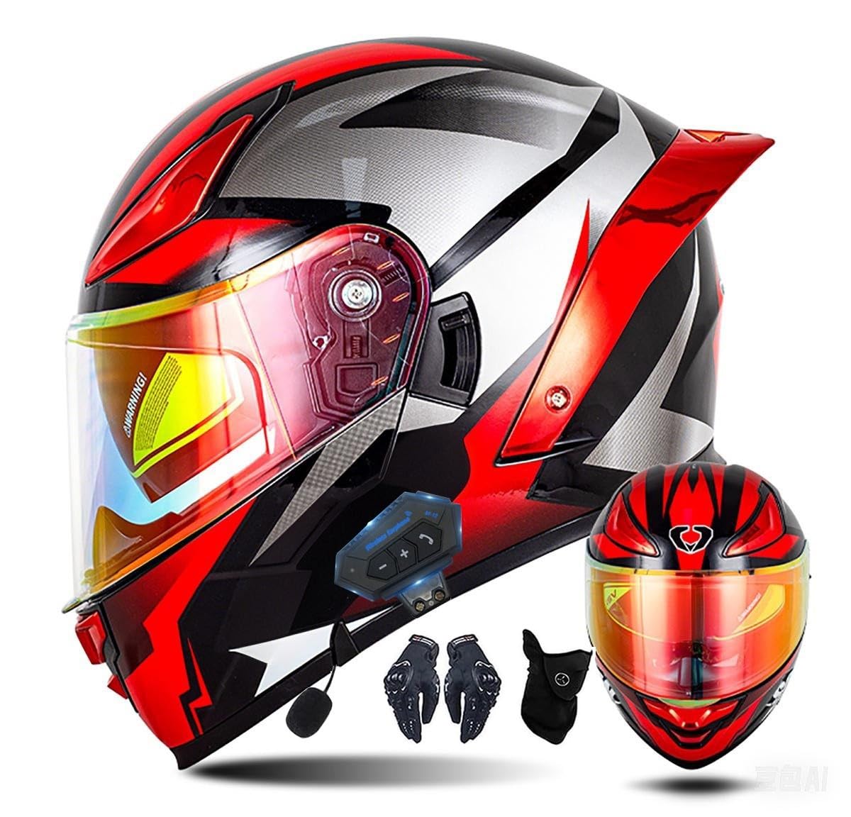 Motorrad-Bluetooth-Helm Vollvisierhelm Flip-Up-Helm, Modularer Flip-Typ Doppel-Sonnenblende Vollhelm, DOT/ECE-zertifizierter Helm von CNNGU