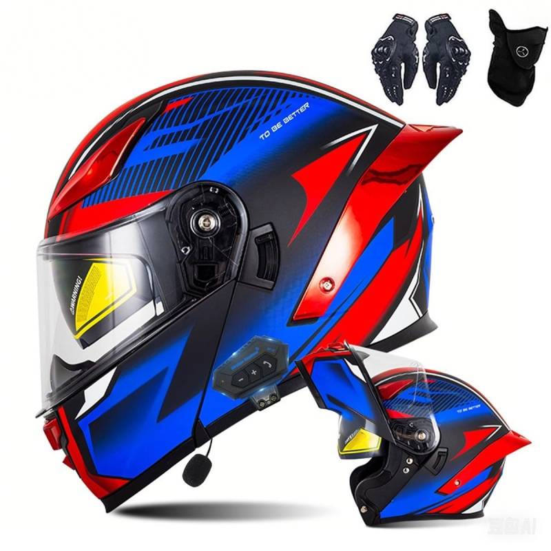 Motorrad-Bluetooth-Helm Vollvisierhelm Flip-Up-Helm, Modularer Flip-Typ Doppel-Sonnenblende Vollhelm, DOT/ECE-zertifizierter Helm von CNNGU