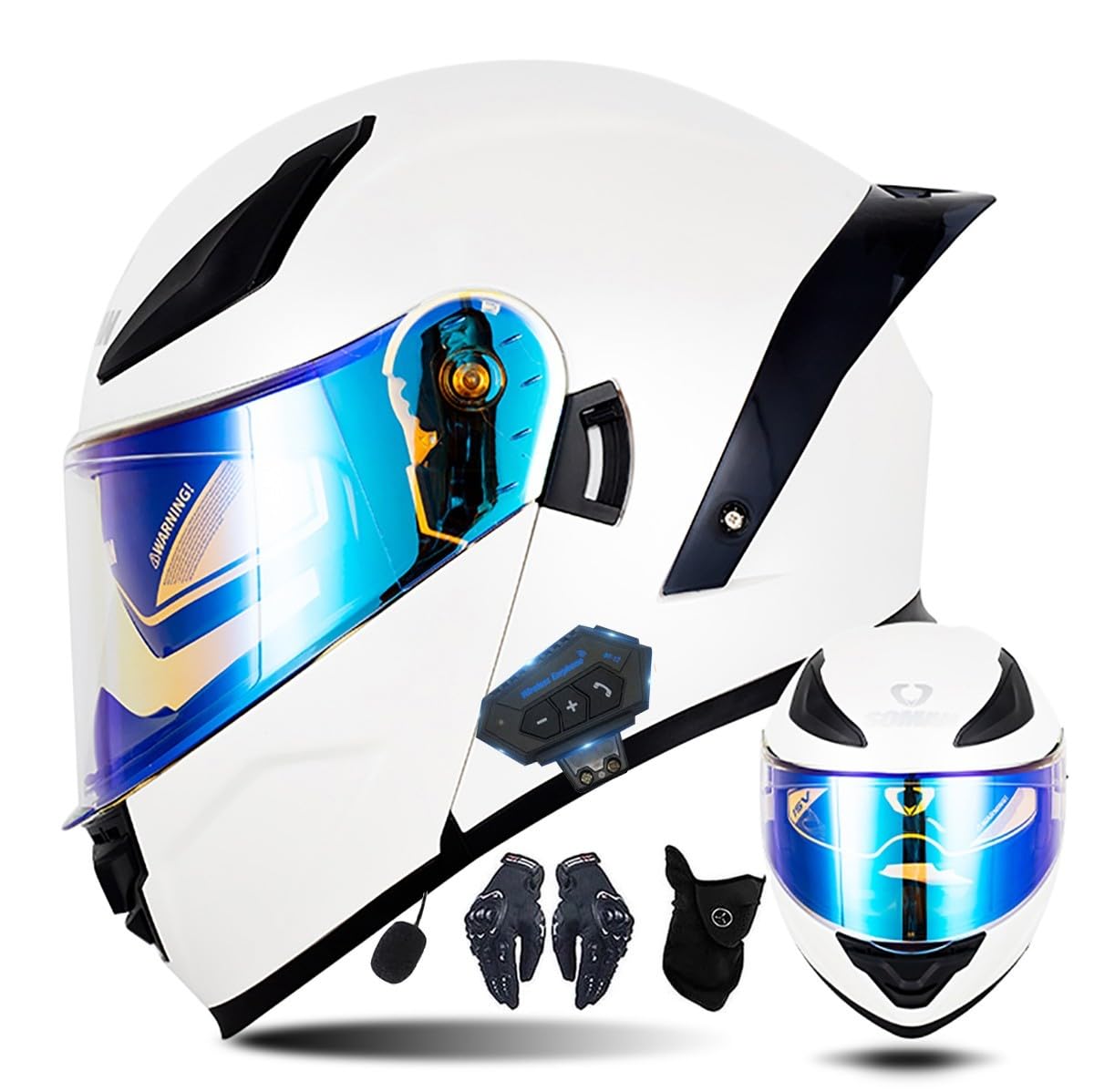 Motorrad-Bluetooth-Helm Vollvisierhelm Flip-Up-Helm, Modularer Flip-Typ Doppel-Sonnenblende Vollhelm, DOT/ECE-zertifizierter Helm von CNNGU