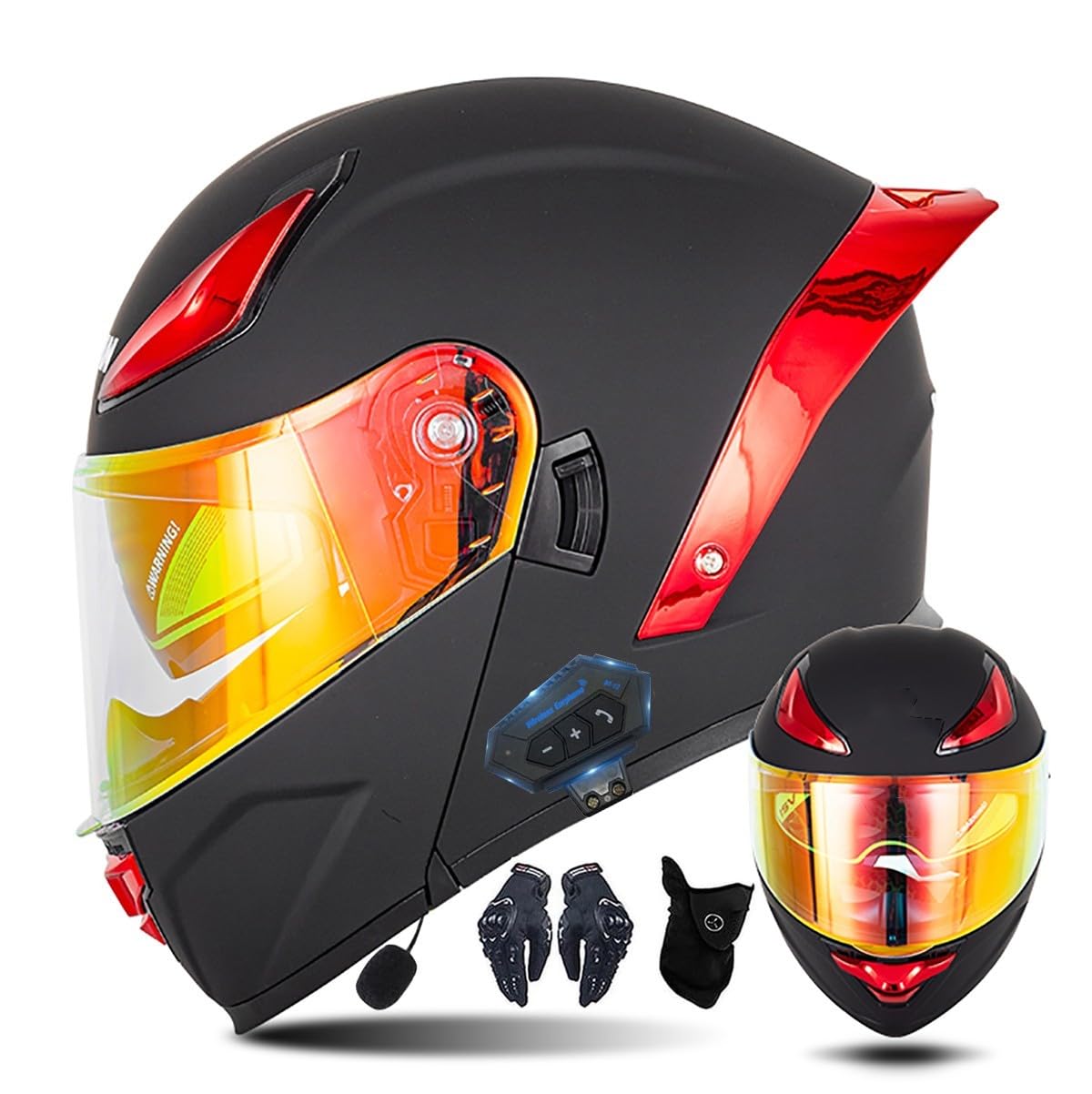 Motorrad-Bluetooth-Helm Vollvisierhelm Flip-Up-Helm, Modularer Flip-Typ Doppel-Sonnenblende Vollhelm, DOT/ECE-zertifizierter Helm von CNNGU