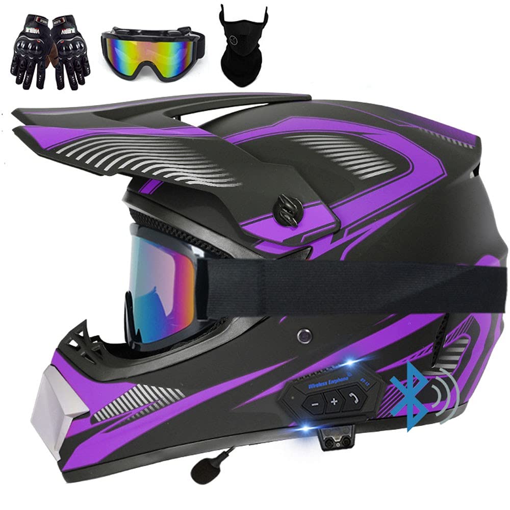 Motorrad Crosshelm Set, Motorradhelm, Motocross Helm, ECE Genehmigt, Mit Bluetooth Handschuhe Maske Brille, ABS-Material, Weichem Und Bequemem Futter, Belüftet Und Atmungsaktiv von CNNGU