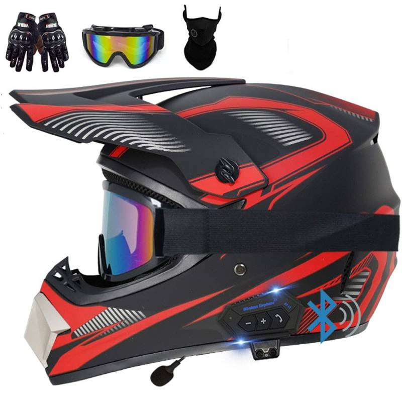 Motorrad Crosshelm Set, Motorradhelm, Motocross Helm, ECE Genehmigt, Mit Bluetooth Handschuhe Maske Brille, ABS-Material, Weichem Und Bequemem Futter, Belüftet Und Atmungsaktiv von CNNGU