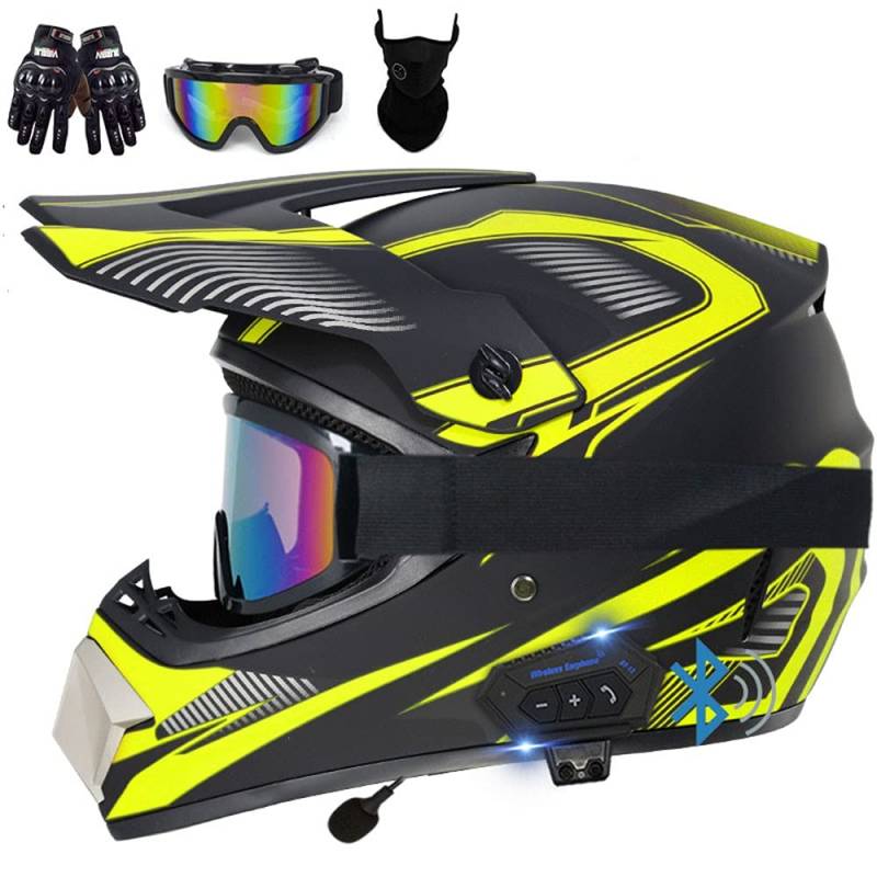 Motorrad Crosshelm Set, Motorradhelm, Motocross Helm, ECE Genehmigt, Mit Bluetooth Handschuhe Maske Brille, ABS-Material, Weichem Und Bequemem Futter, Belüftet Und Atmungsaktiv von CNNGU