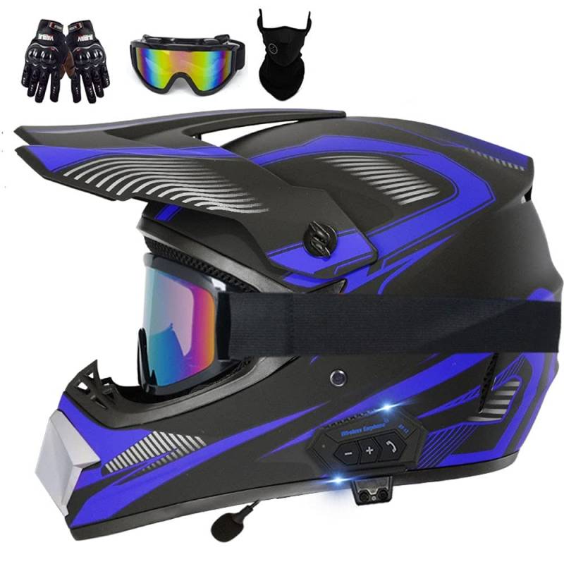 Motorrad Crosshelm Set, Motorradhelm, Motocross Helm, ECE Genehmigt, Mit Bluetooth Handschuhe Maske Brille, ABS-Material, Weichem Und Bequemem Futter, Belüftet Und Atmungsaktiv von CNNGU