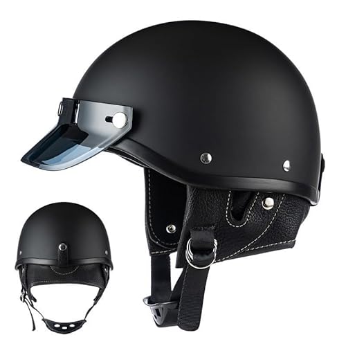 Motorrad Halbhelm Mit Gesichtsschutz, Deutscher Stil Retro Helm Für Männer Und Frauen, Moped Roller Halbhelm Für Erwachsene, ECE Genehmigter Vintage Motorrad Halbschalenhelm von CNNGU