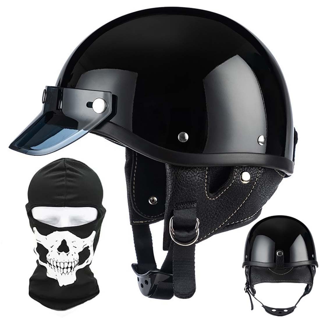 Motorrad Halbhelm Mit Gesichtsschutz, Deutscher Stil Retro Helm Für Männer Und Frauen, Moped Roller Halbhelm Für Erwachsene, ECE Genehmigter Vintage Motorrad Halbschalenhelm von CNNGU