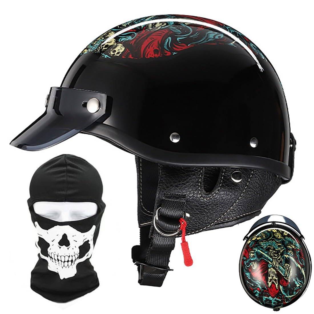 Motorrad Halbhelm Mit Gesichtsschutz, Deutscher Stil Retro Helm Für Männer Und Frauen, Moped Roller Halbhelm Für Erwachsene, ECE Genehmigter Vintage Motorrad Halbschalenhelm von CNNGU