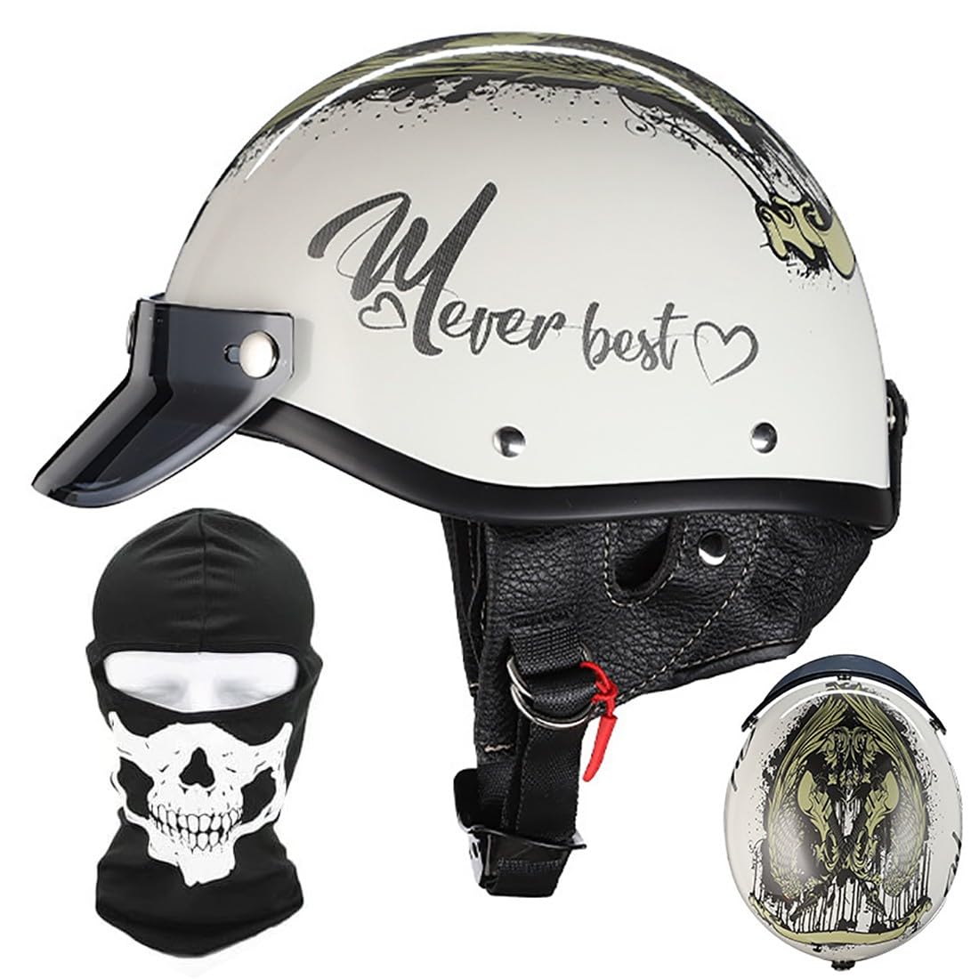 Motorrad Halbhelm Mit Gesichtsschutz, Deutscher Stil Retro Helm Für Männer Und Frauen, Moped Roller Halbhelm Für Erwachsene, ECE Genehmigter Vintage Motorrad Halbschalenhelm von CNNGU