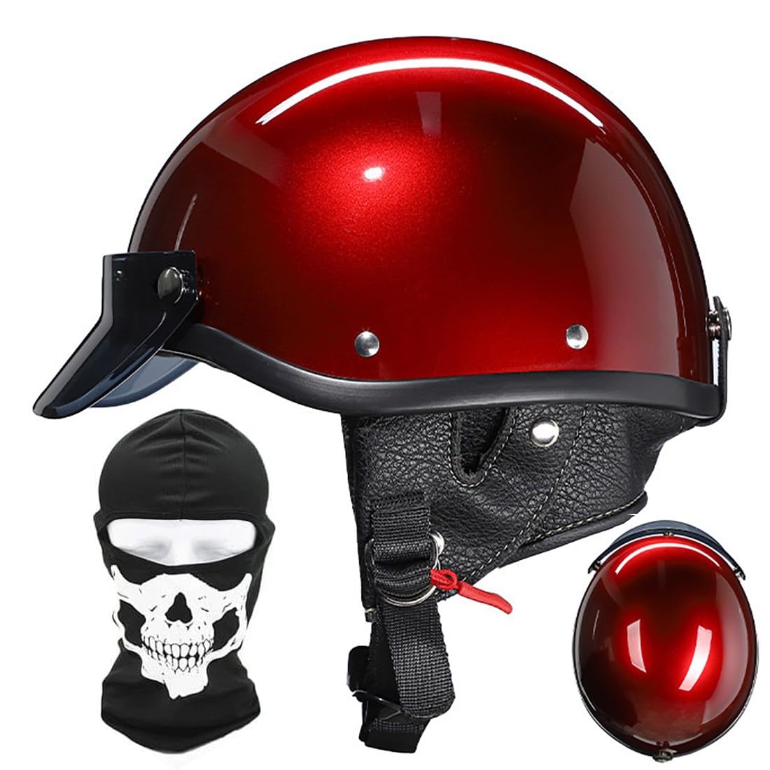 Motorrad Halbhelm Mit Gesichtsschutz, Deutscher Stil Retro Helm Für Männer Und Frauen, Moped Roller Halbhelm Für Erwachsene, ECE Genehmigter Vintage Motorrad Halbschalenhelm von CNNGU