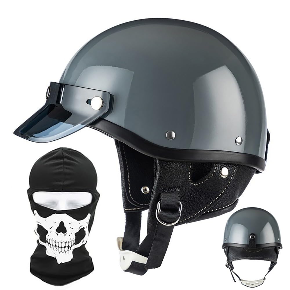 Motorrad Halbhelm Mit Gesichtsschutz, Deutscher Stil Retro Helm Für Männer Und Frauen, Moped Roller Halbhelm Für Erwachsene, ECE Genehmigter Vintage Motorrad Halbschalenhelm von CNNGU