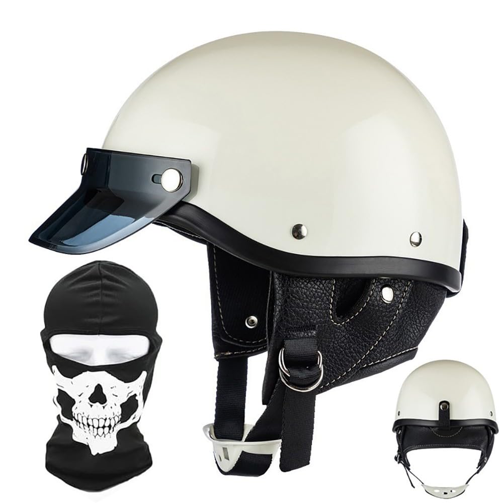 Motorrad Halbhelm Mit Gesichtsschutz, Deutscher Stil Retro Helm Für Männer Und Frauen, Moped Roller Halbhelm Für Erwachsene, ECE Genehmigter Vintage Motorrad Halbschalenhelm von CNNGU