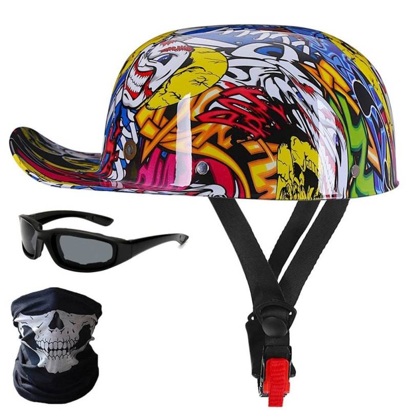 Motorrad-Halbhelme Mit Brille Und Gesichtsabdeckung, Retro-Schirmmütze Halbschale, Halbschalenhelm, DOT/ECE-geprüfter Vintage-Helm Im Deutschen Stil Für Männer Und Frauen (M/L/XL) von CNNGU