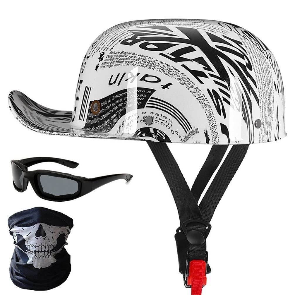 Motorrad-Halbhelme Mit Brille Und Gesichtsabdeckung, Retro-Schirmmütze Halbschale, Halbschalenhelm, DOT/ECE-geprüfter Vintage-Helm Im Deutschen Stil Für Männer Und Frauen (M/L/XL) von CNNGU