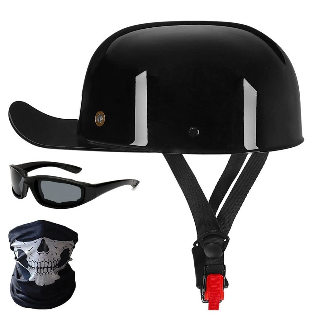 Motorrad-Halbhelme Mit Brille Und Gesichtsabdeckung, Retro-Schirmmütze Halbschale, Halbschalenhelm, DOT/ECE-geprüfter Vintage-Helm Im Deutschen Stil Für Männer Und Frauen (M/L/XL) von CNNGU