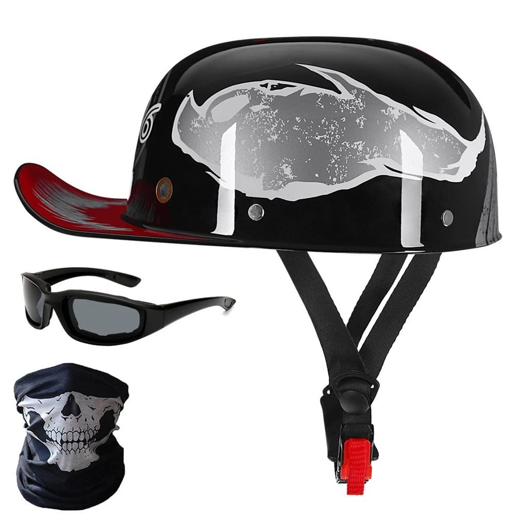 Motorrad-Halbhelme Mit Brille Und Gesichtsabdeckung, Retro-Schirmmütze Halbschale, Halbschalenhelm, DOT/ECE-geprüfter Vintage-Helm Im Deutschen Stil Für Männer Und Frauen (M/L/XL) von CNNGU