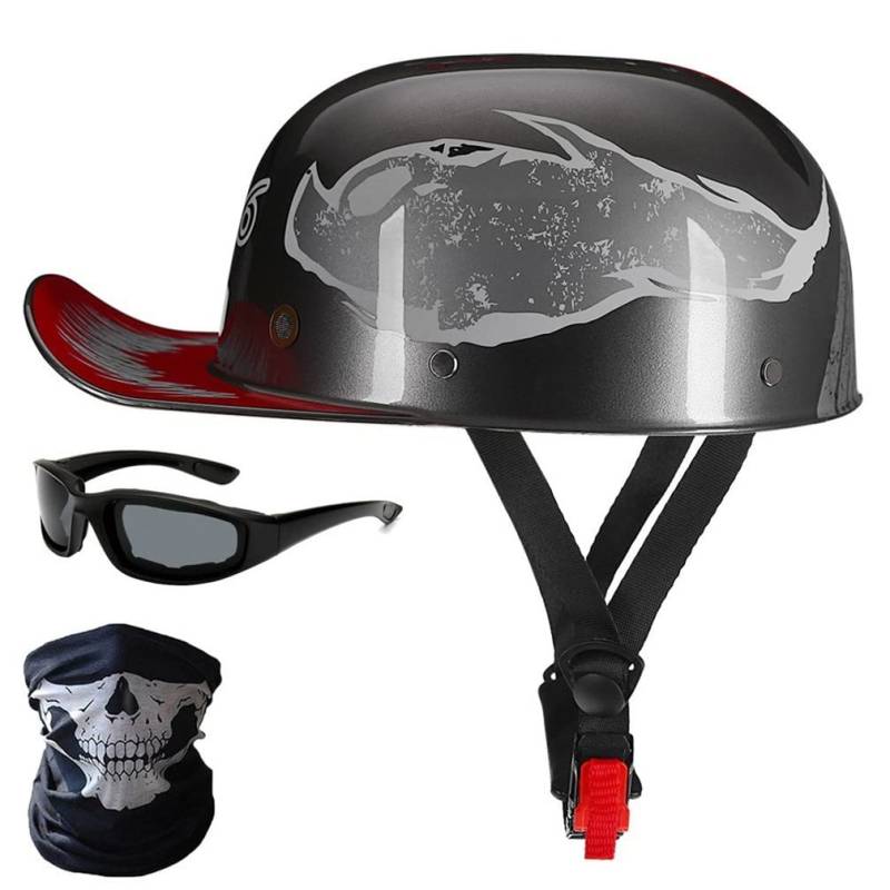 Motorrad-Halbhelme Mit Brille Und Gesichtsabdeckung, Retro-Schirmmütze Halbschale, Halbschalenhelm, DOT/ECE-geprüfter Vintage-Helm Im Deutschen Stil Für Männer Und Frauen (M/L/XL) von CNNGU