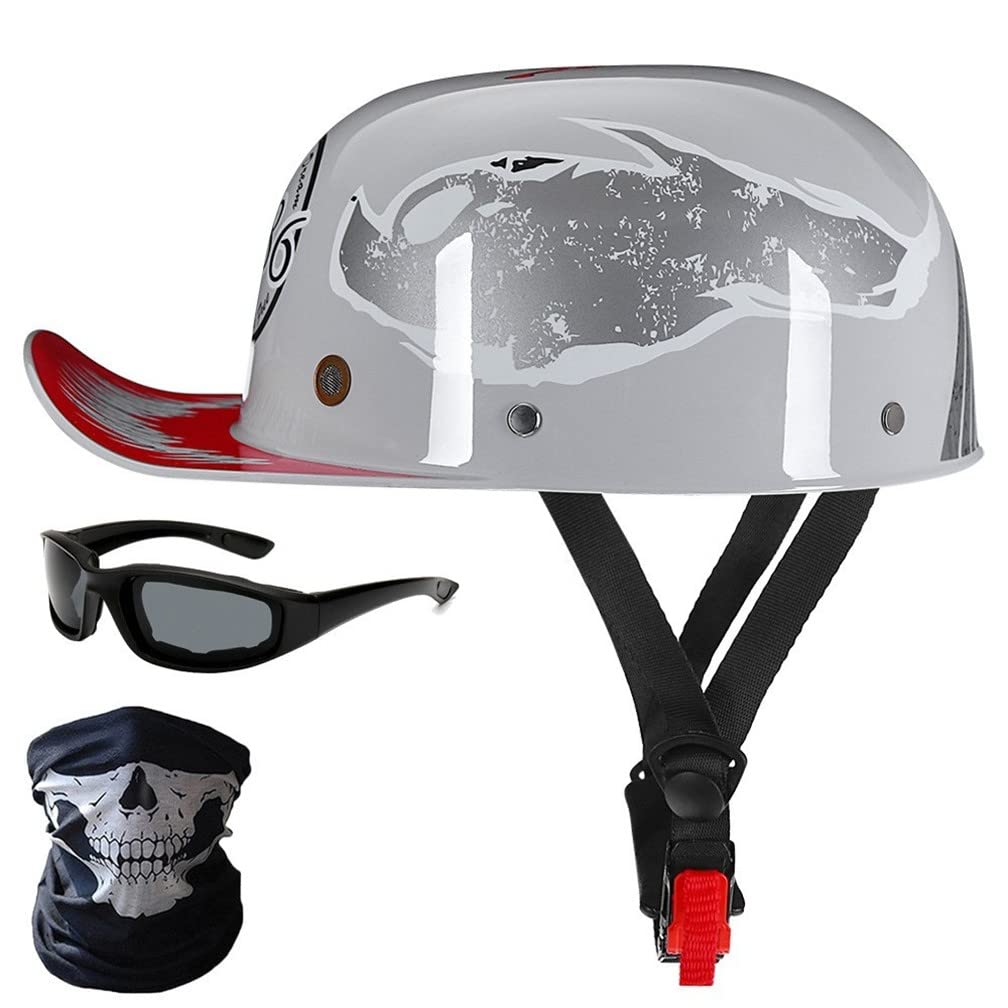 Motorrad-Halbhelme Mit Brille Und Gesichtsabdeckung, Retro-Schirmmütze Halbschale, Halbschalenhelm, DOT/ECE-geprüfter Vintage-Helm Im Deutschen Stil Für Männer Und Frauen (M/L/XL) von CNNGU