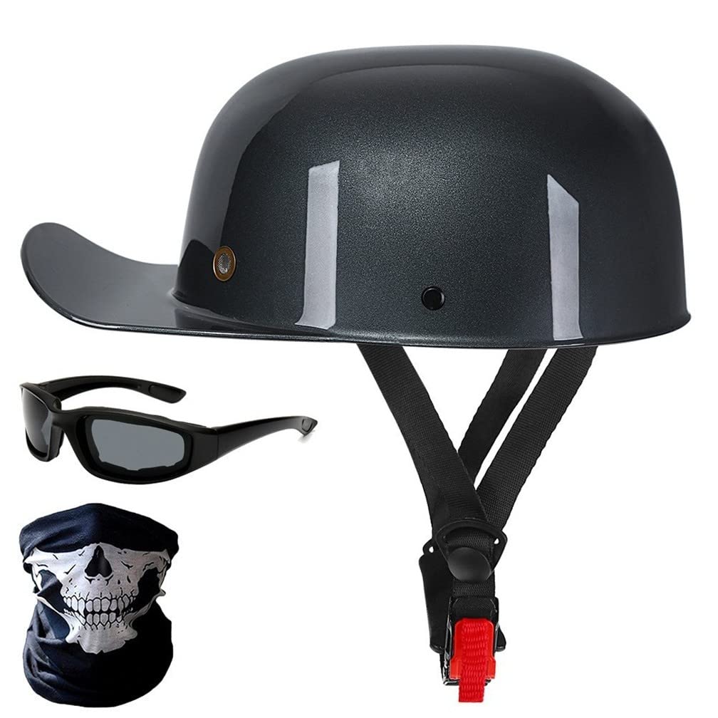 Motorrad-Halbhelme Mit Brille Und Gesichtsabdeckung, Retro-Schirmmütze Halbschale, Halbschalenhelm, DOT/ECE-geprüfter Vintage-Helm Im Deutschen Stil Für Männer Und Frauen (M/L/XL) von CNNGU