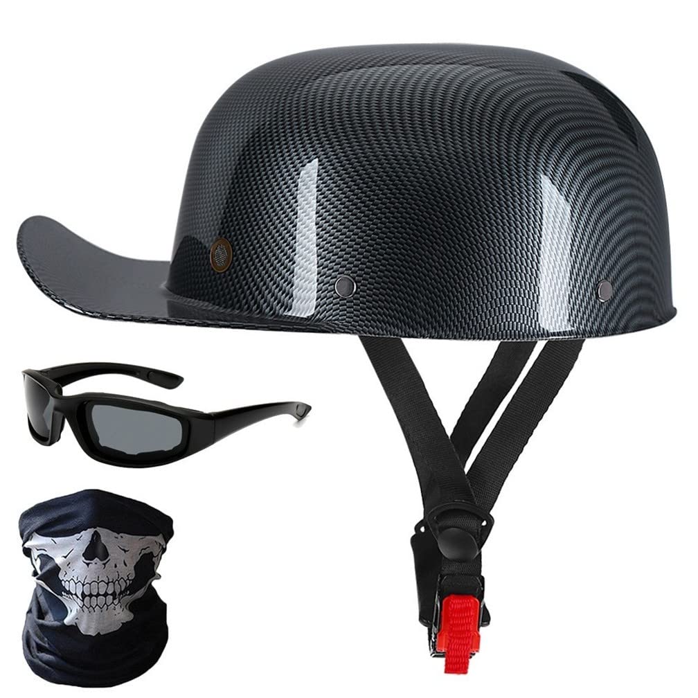 Motorrad-Halbhelme Mit Brille Und Gesichtsabdeckung, Retro-Schirmmütze Halbschale, Halbschalenhelm, DOT/ECE-geprüfter Vintage-Helm Im Deutschen Stil Für Männer Und Frauen (M/L/XL) von CNNGU