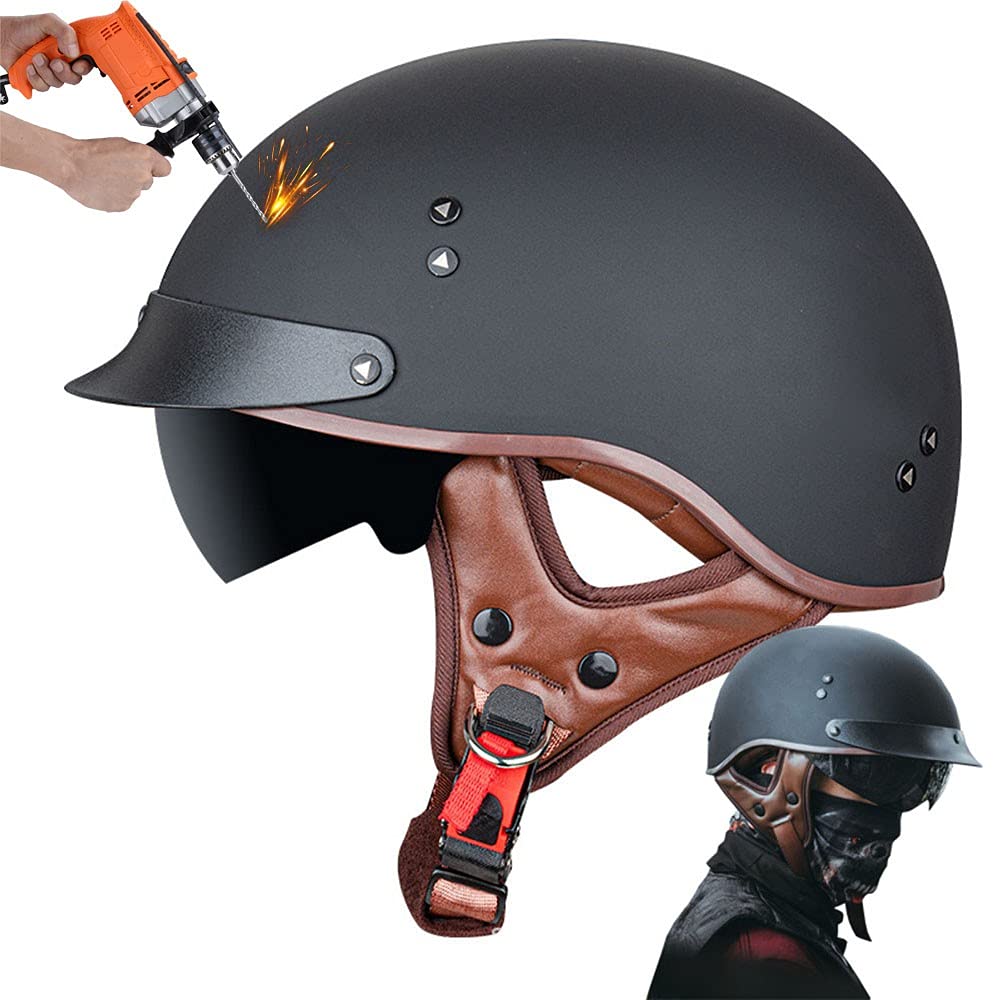 Motorrad Helm,Retro Stil Motorradhelm,Halbhelm,DOT/ECE-Zertifizierung, Mit Sonnenbrille, Geeignet Für Den Einsatz In Vier Jahreszeiten, ABS-Helmkörper, Herausnehmbares Innenfutter von CNNGU