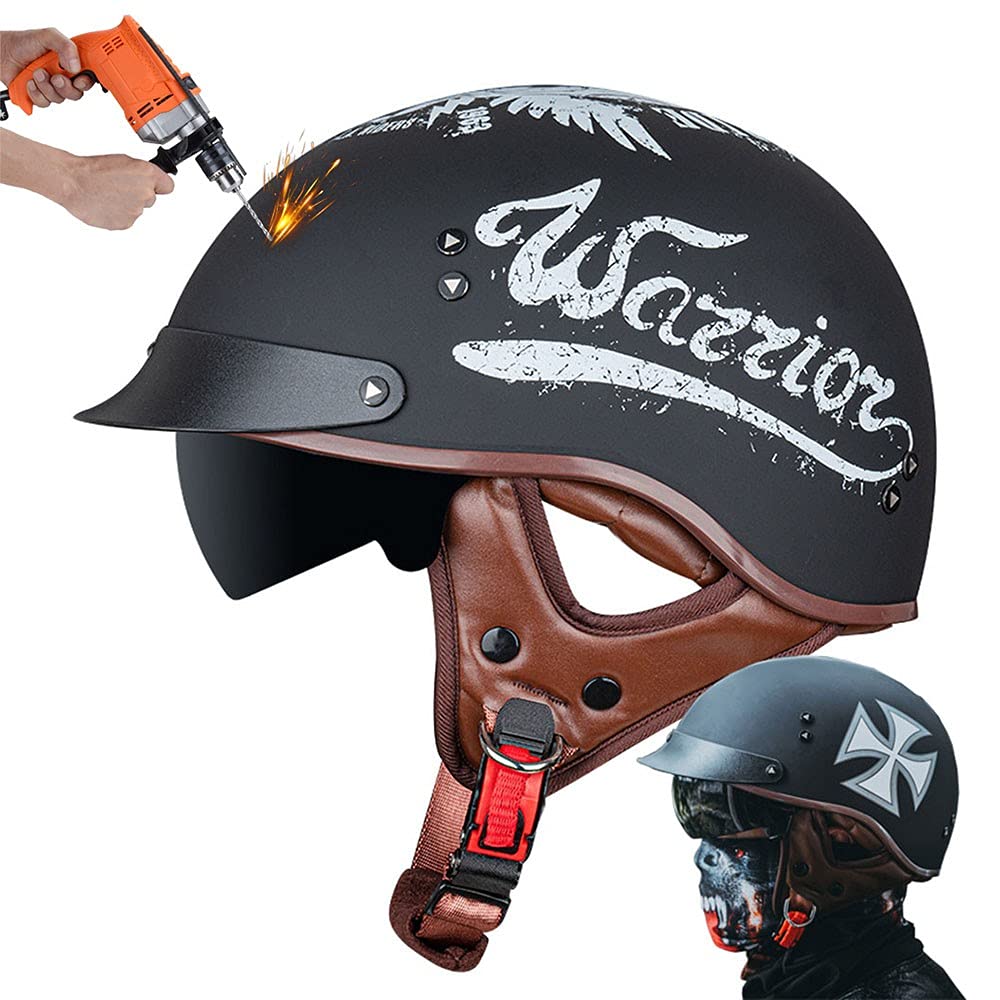 Motorrad Helm,Retro Stil Motorradhelm,Halbhelm,DOT/ECE-Zertifizierung, Mit Sonnenbrille, Geeignet Für Den Einsatz In Vier Jahreszeiten, ABS-Helmkörper, Herausnehmbares Innenfutter von CNNGU