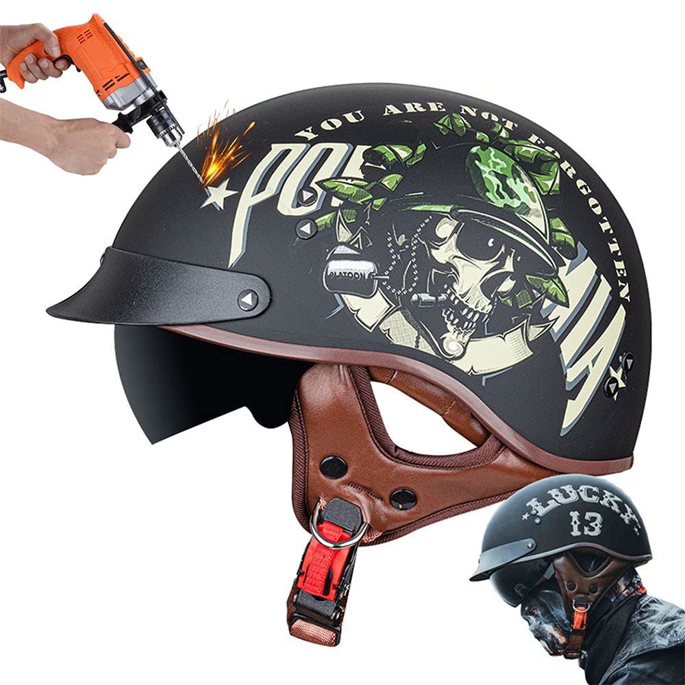 Motorrad Helm,Retro Stil Motorradhelm,Halbhelm,DOT/ECE-Zertifizierung, Mit Sonnenbrille, Geeignet Für Den Einsatz In Vier Jahreszeiten, ABS-Helmkörper, Herausnehmbares Innenfutter von CNNGU