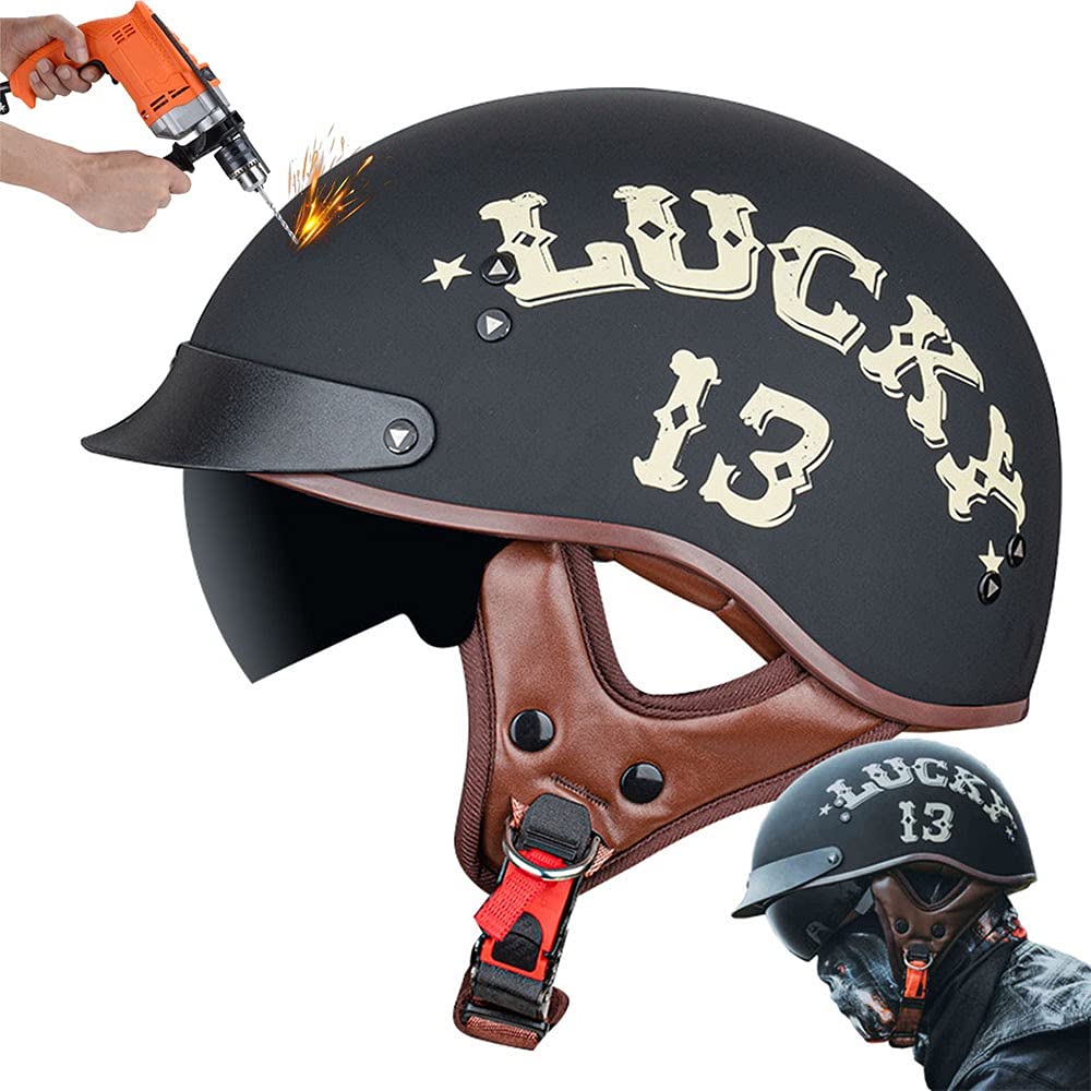 CNNGU Motorrad Helm,Retro Stil Motorradhelm,Halbhelm,DOT/ECE-Zertifizierung, Mit Sonnenbrille, Geeignet Für Den Einsatz In Vier Jahreszeiten, ABS-Helmkörper, Herausnehmbares Innenfutter von CNNGU