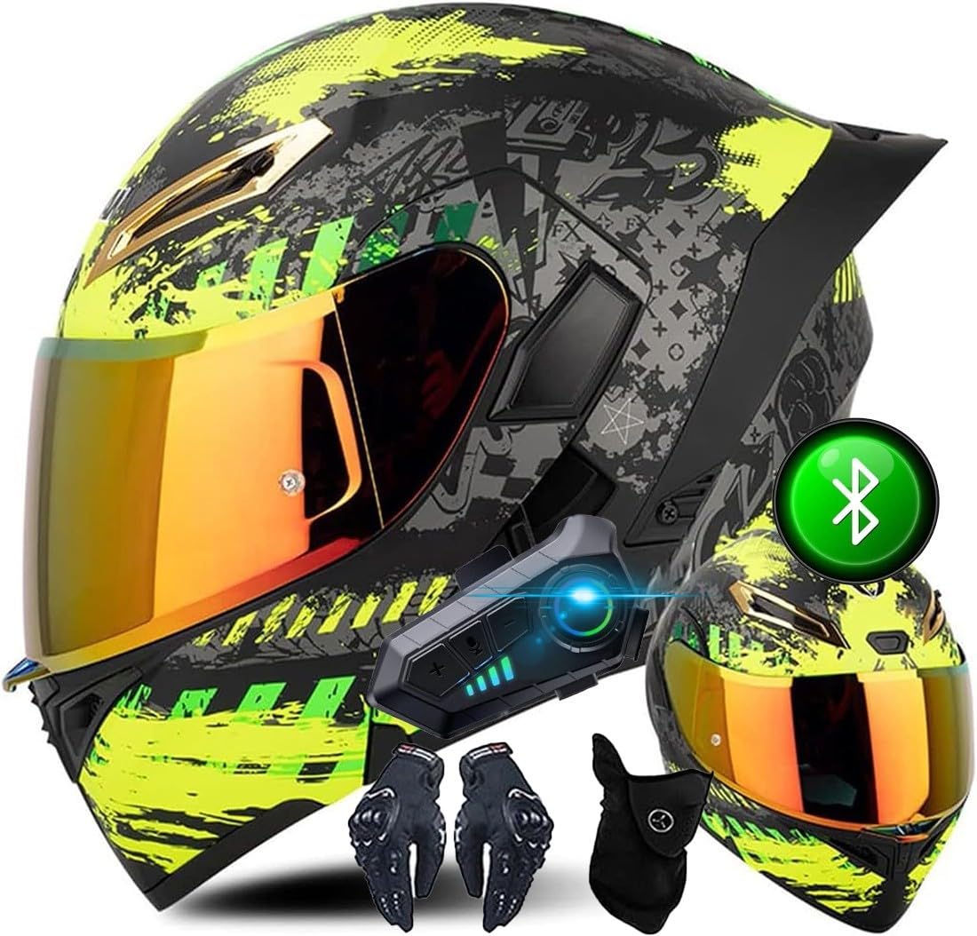 Motorradhelm Flip Up Helm Mit Doppeltem HD Visier, Bluetooth Modularer Motorradhelm Für Männer Und Frauen, Flip Up Motorradhelm Für Erwachsene, ECE Genehmigter Helm, S~XXL von CNNGU