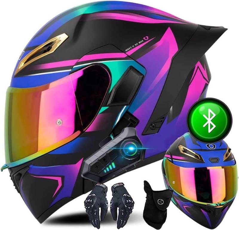 Motorradhelm Flip Up Helm Mit Doppeltem HD Visier, Bluetooth Modularer Motorradhelm Für Männer Und Frauen, Flip Up Motorradhelm Für Erwachsene, ECE Genehmigter Helm, S~XXL von CNNGU