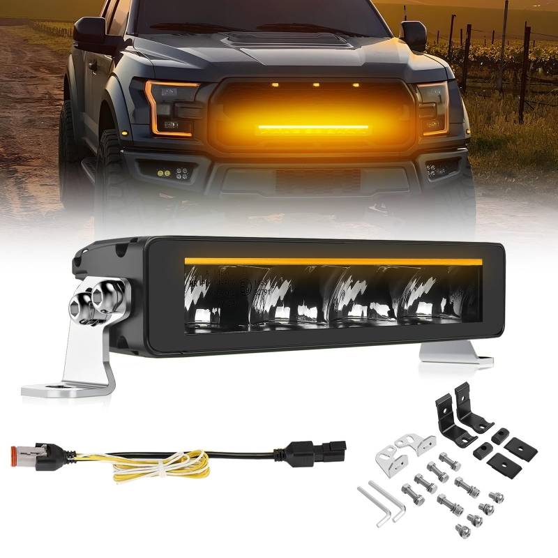 10 Zoll LED Scheinwerfer 12/24v - 40W 5000LM IP69 weiß Amber Zusatzscheinwerfer Auto Arbeitsscheinwerfer Bar, E Geprüft für Auto SUV ATV UTV LKW (10 Zoll + Linien) von CO LIGHT