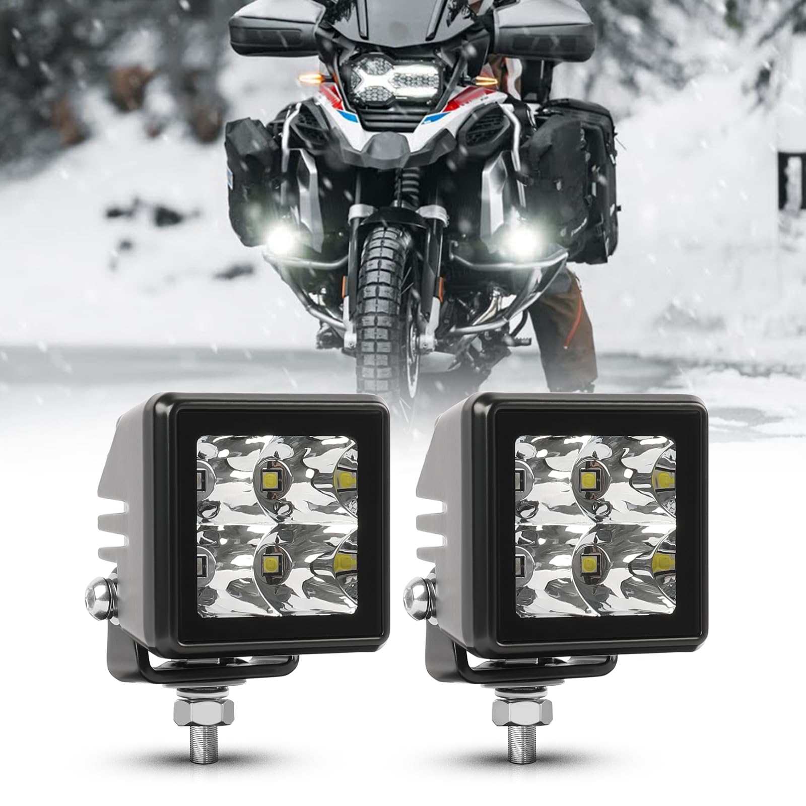 CO LIGHT 2 Stück 30W Motorrad LED Zusatzscheinwerfer 6500K Quadratischer Scheinwerfer Auto 12V 24V Motorrad scheinwerfer, Kompatibel mit Dirt Bikes, Trucks, ATVs, UTVs von CO LIGHT