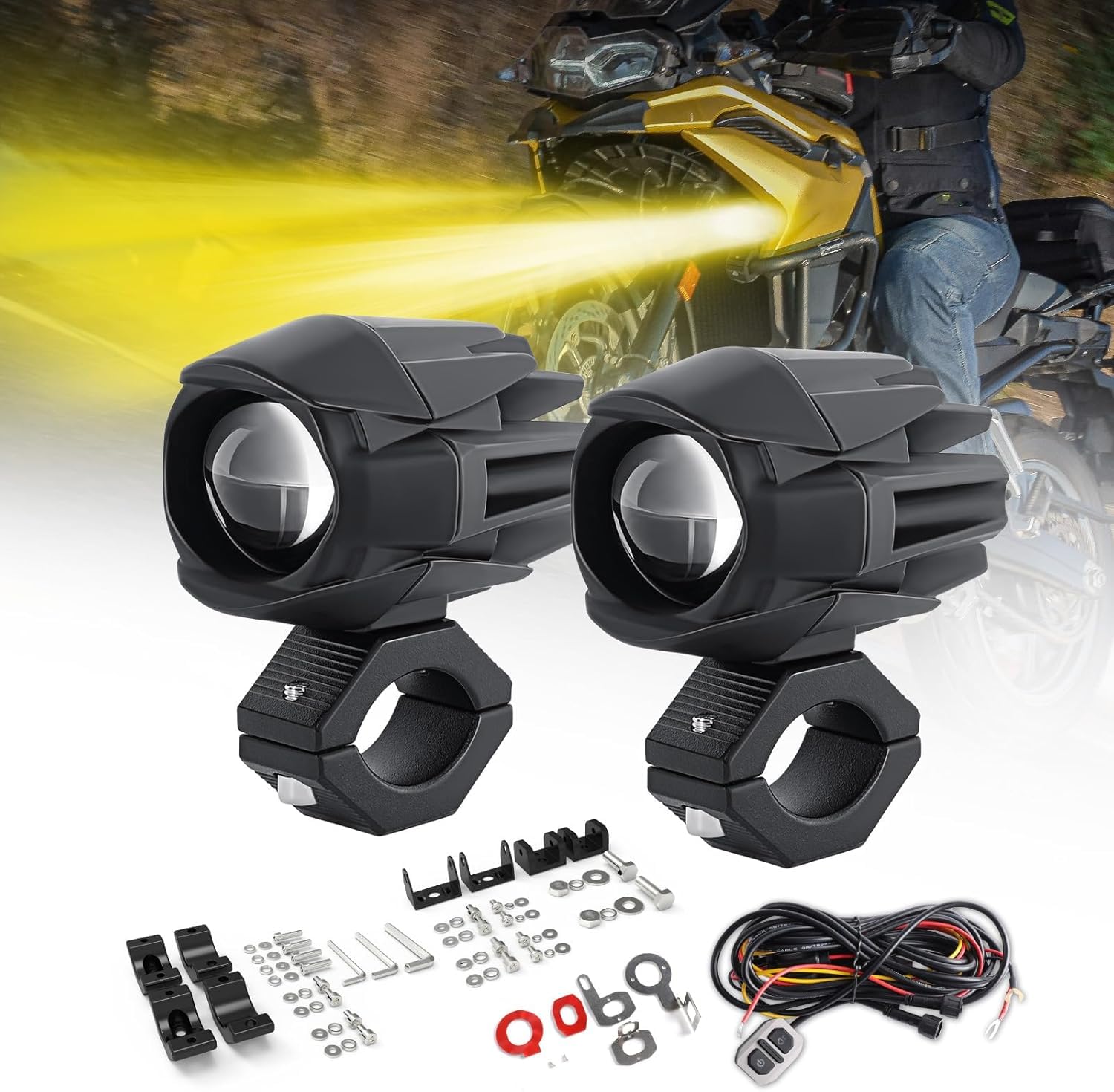 CO LIGHT 2 Stück Motorrad LED Nebelscheinwerfer 60W Bernstein/Gelb Weiß Zweifarbige Zusatzscheinwerfer Offroad Arbeitsscheinwerfer Mit Kabelbaum, kompatibel mit Motorrad Auto SUV LKW ATV von CO LIGHT